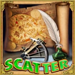 Harta veche, pergament, pana, busola marinarie si text SCATTER scris cu verde pe fundal de aventura.