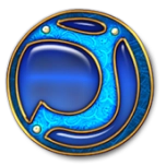 Sigla albastra rotunda, cu detalii aurii si textura ornamentata, avand un simbol central abstract.