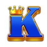 Litera K albastra cu margine aurie, coroana galbena deasupra.