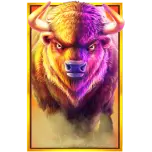 Bizon impunator cu blana aurie si violeta intr-un cadru galben stralucitor.