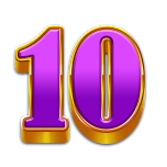 Numarul zece stilizat in violet cu margini aurii pe fundal transparent.