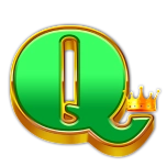 Litera Q mare verde, cu margine aurie si o coroana mica pe litera Q.