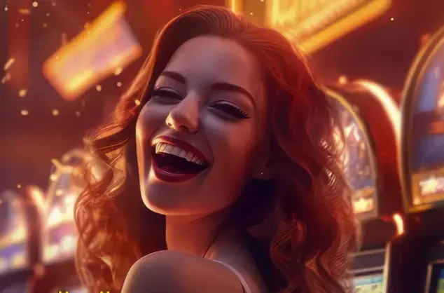 O femeie razand langa aparate de joc.