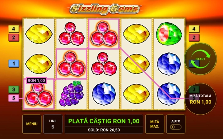 Cum se joaca Sizzling Gems pe desktop