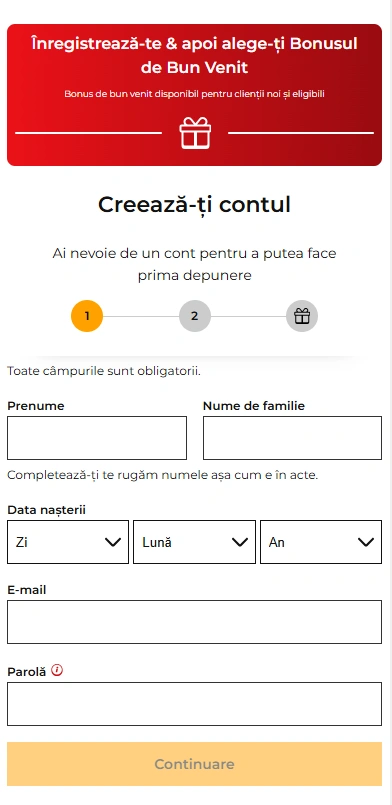 Formular de înregistrare pentru 32 Rosu Casino