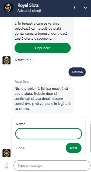 Chat Royal Slots cu operator real