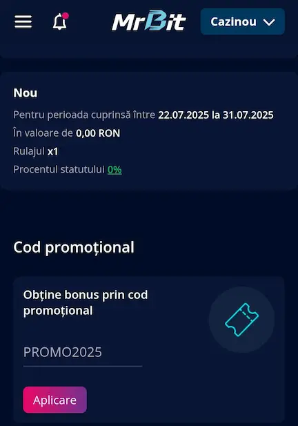 Mr Bit cod bonus pas 4