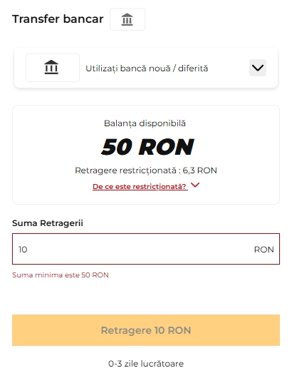 Retragere minimă la Casino 32 Rosu