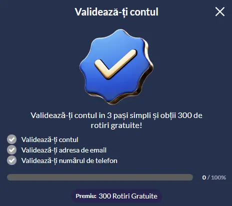 Validare cont Royal Slots