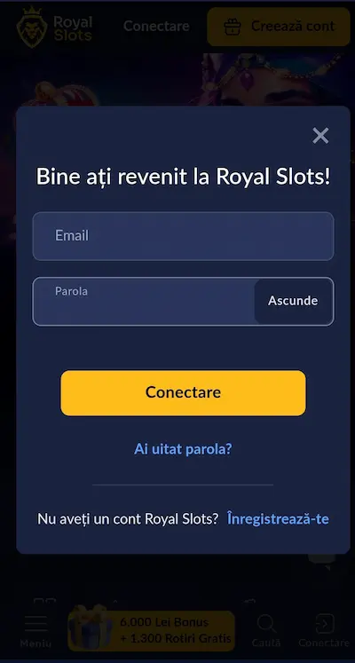 Verificare cont Royal Slots pasul 1