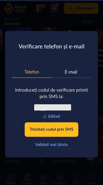 Verificare cont Royal Slots pasul 3
