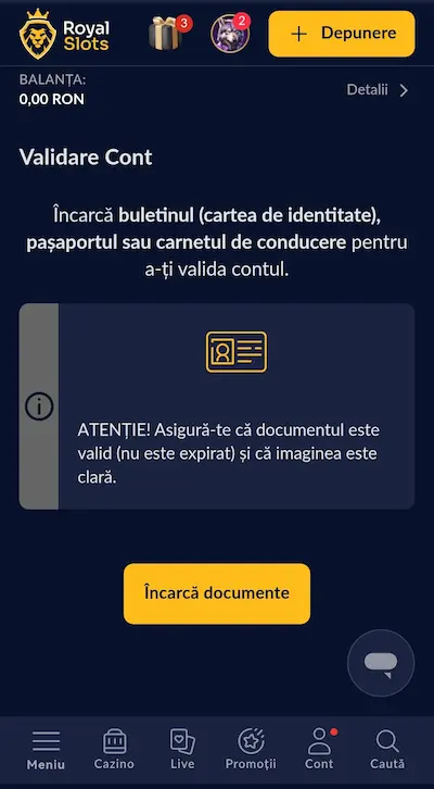 Verificare cont Royal Slots pasul 4