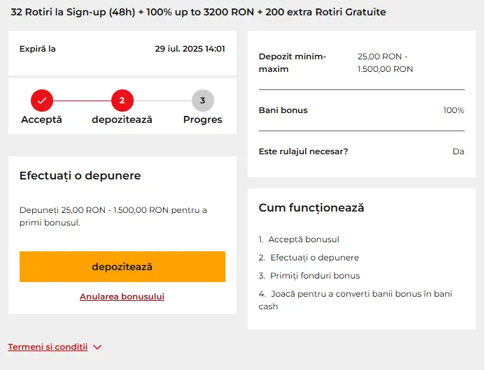 activare bonus de bun venit 32rosu