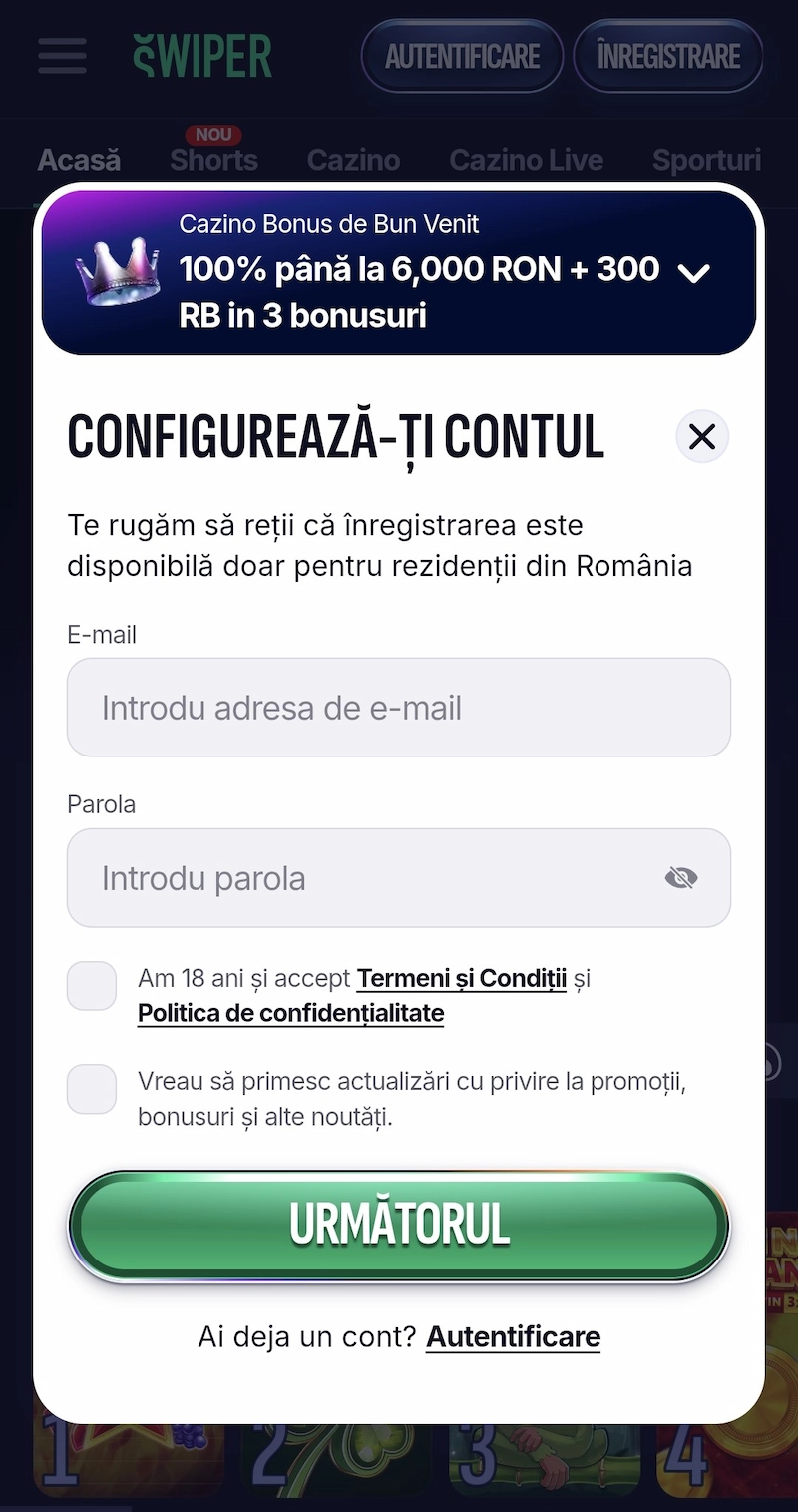 Swiper Casino recenzie inregistrare