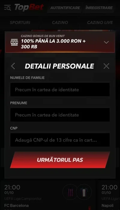 Bonus bun venit Topbet.ro pas 2