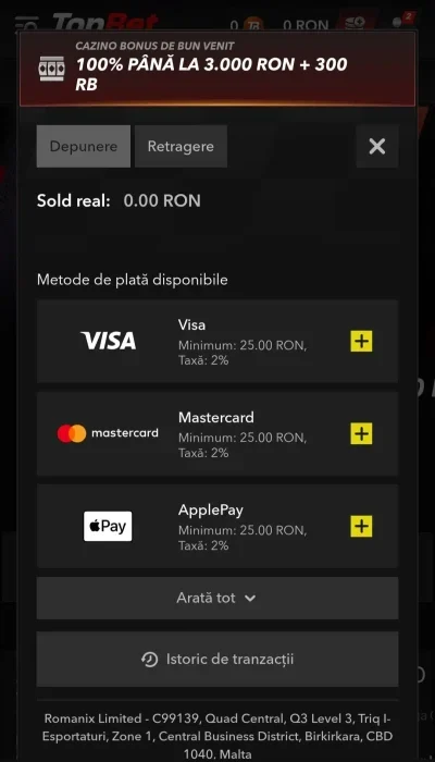 Bonus bun venit Topbet.ro pas 3