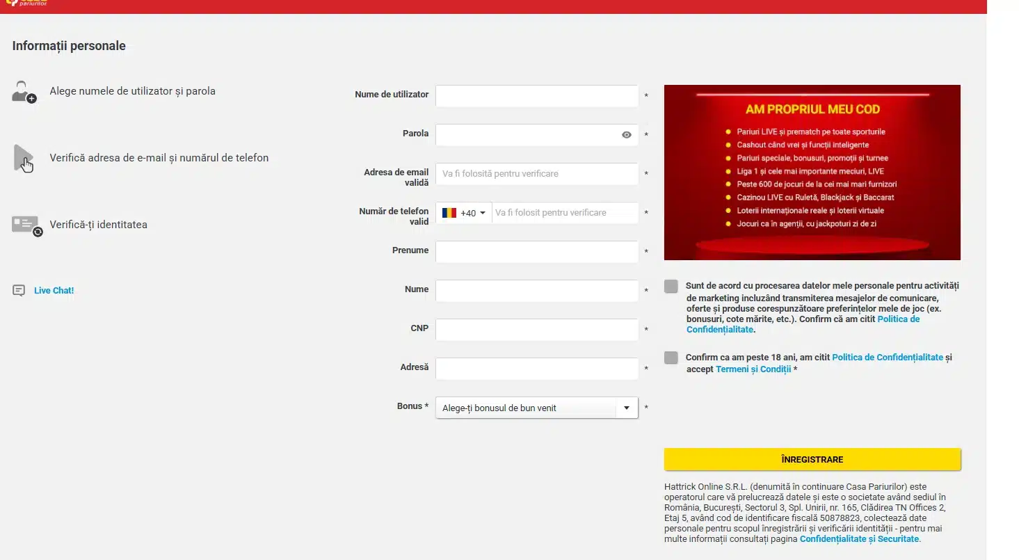 ss inregistrare casa pariurilor