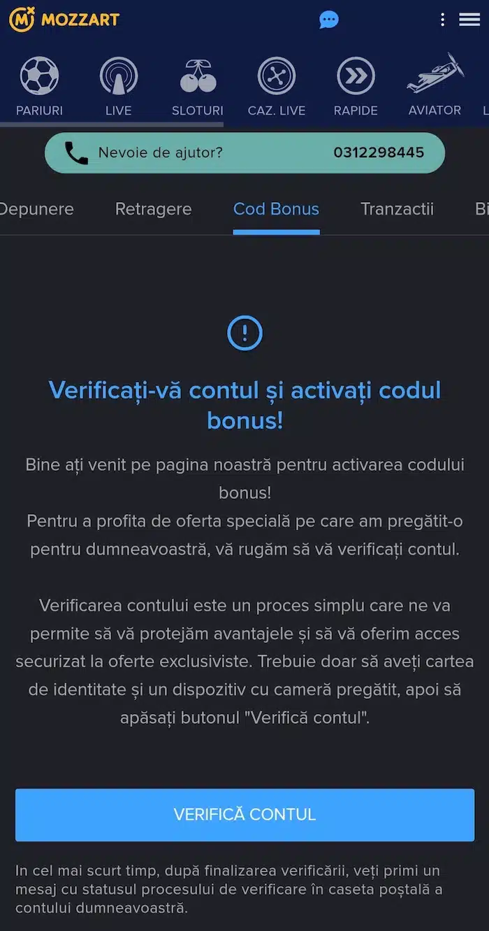 MozzartBet bonus fara depunere revendicare pas 2.1